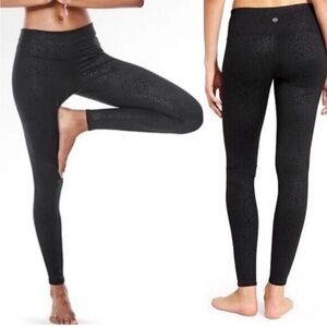 Athleta Black Leggings with Subtle Animal Print